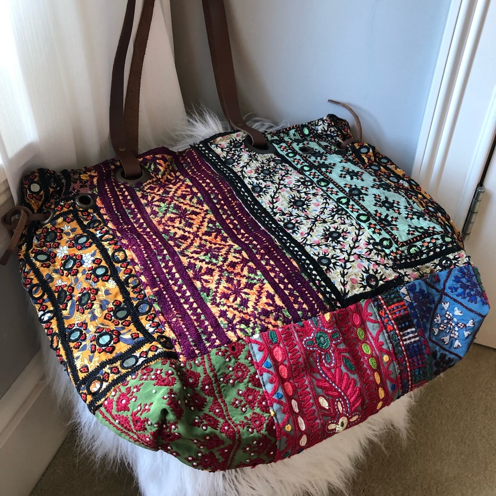 NWT Vintage Handmade Embellished Bohemian Tote Bag